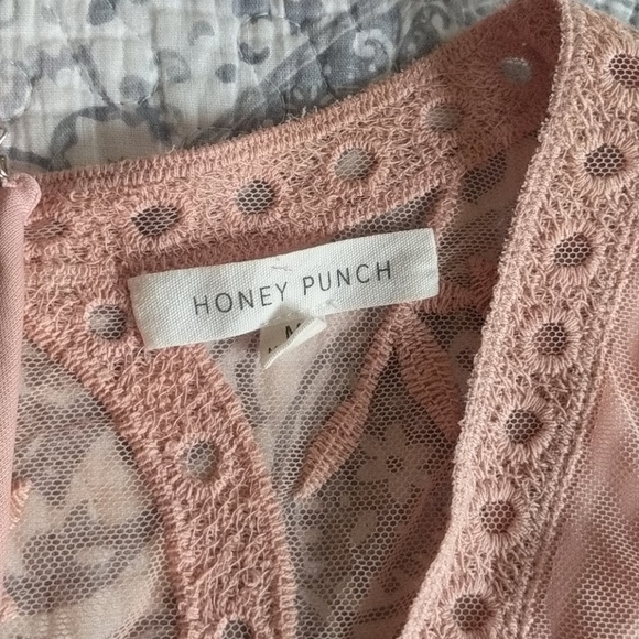 SOLD Dusty Pink Honey Punch Lace Overlay Romper - Picture 4 of 4